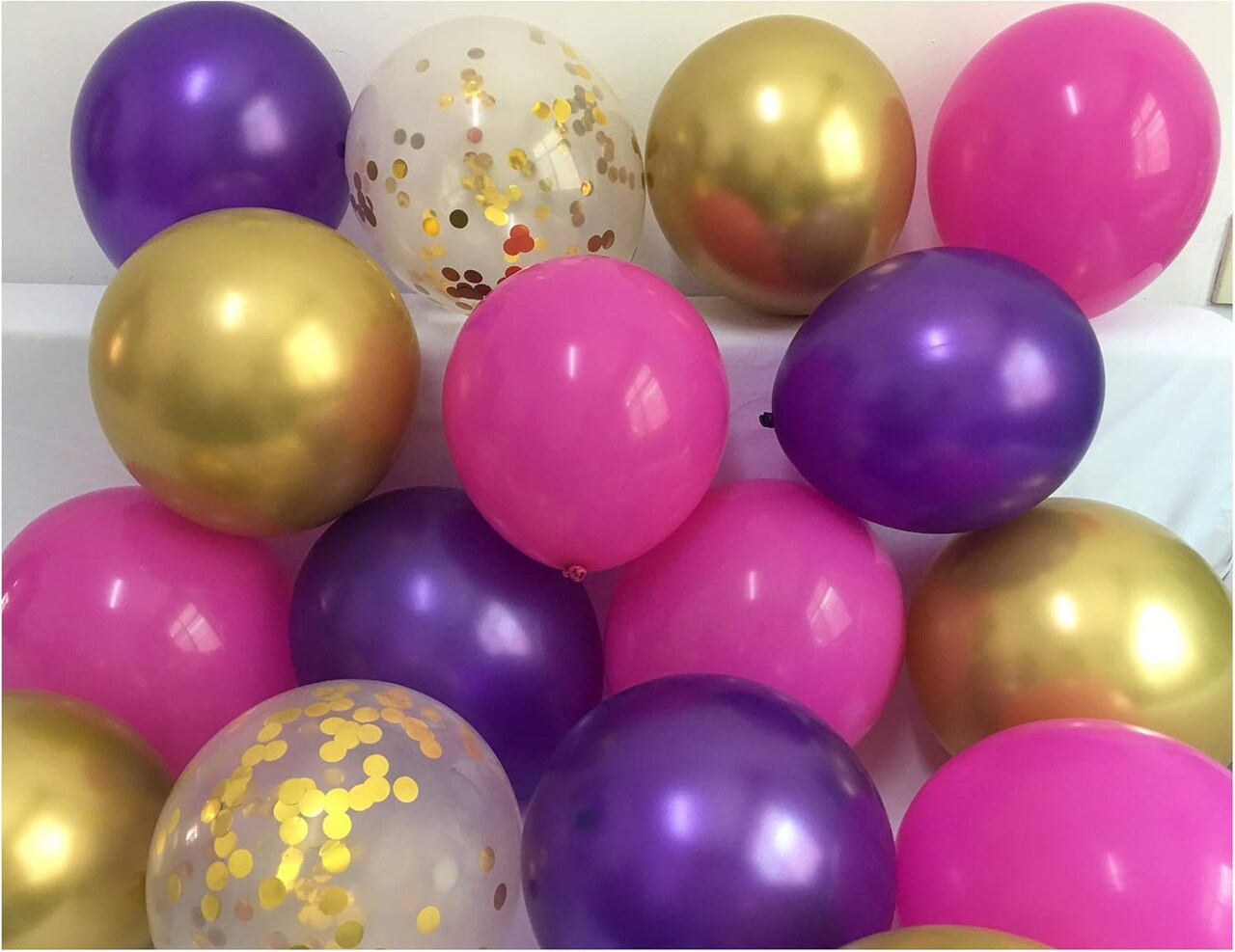 50-Pack 12-Inch Latex Balloons – Purple, Fuchsia, Chrome Gold, Pink Confetti for Bachelorette, Baby Shower, Birthday, Graduation, and Anniversary Party Decorations